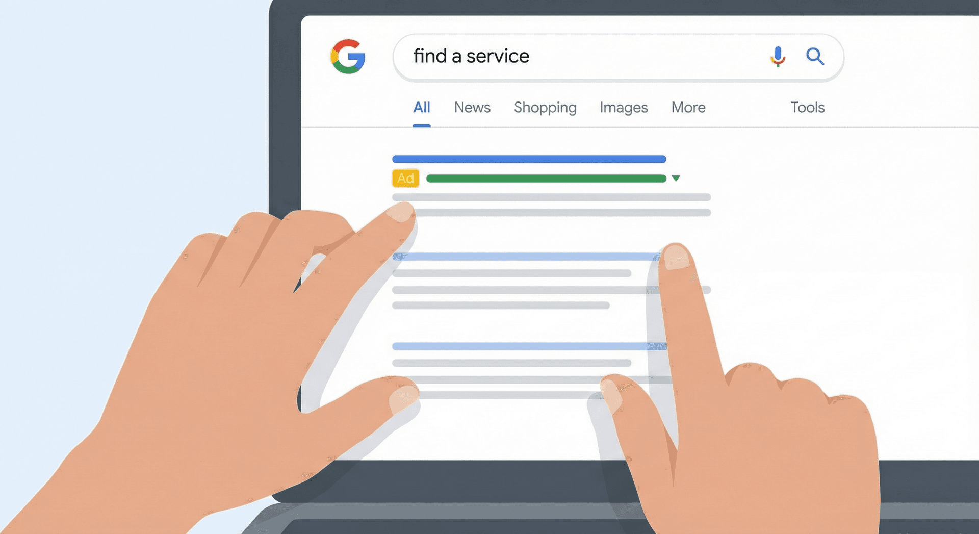 This image shows a user clicking on a paid ad on Google Search Engine Result Page, a direct solution to the low visibility problem.