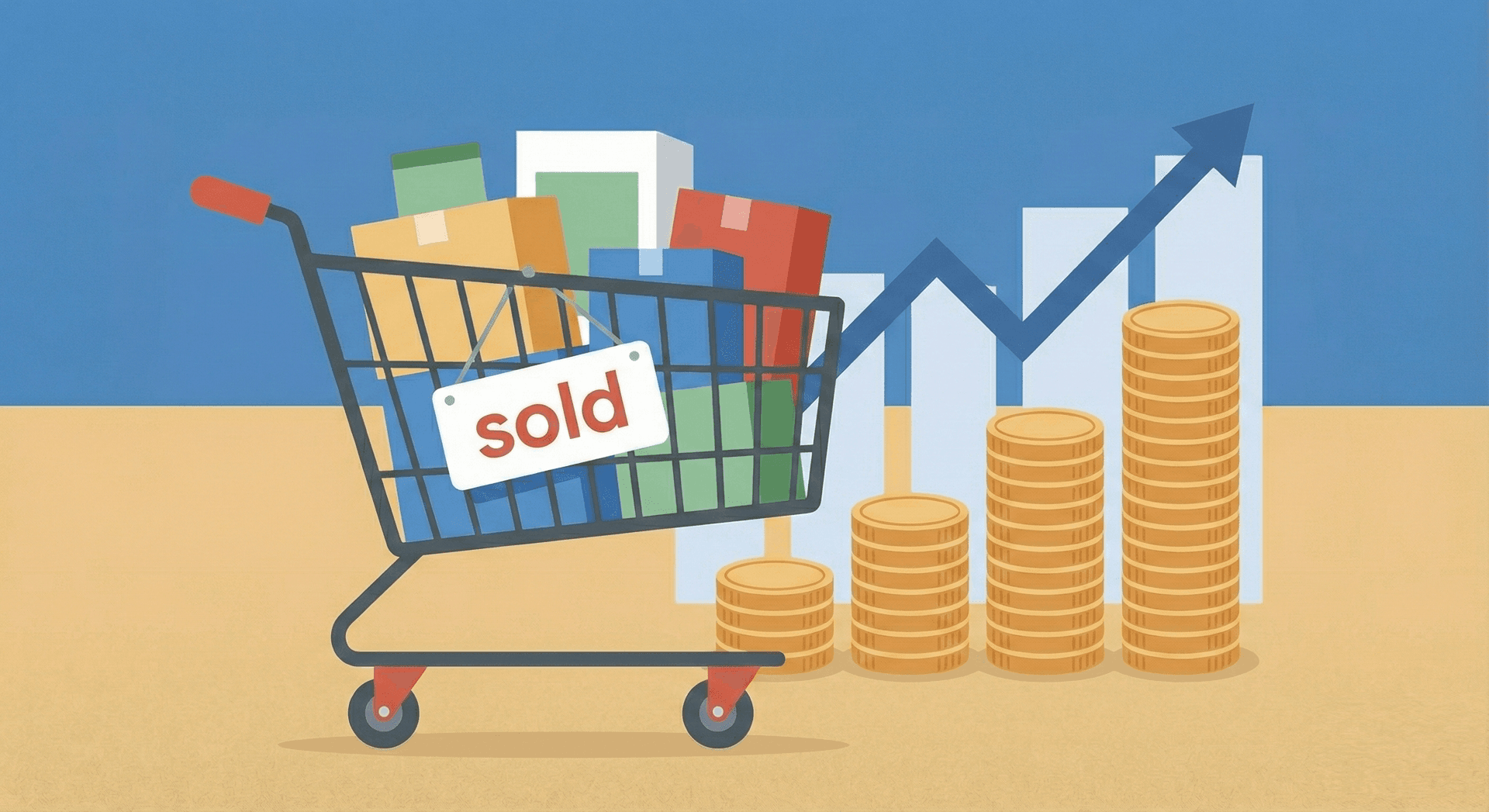 This image of a full shopping cart with a 'sold' sign represents the tangible result of a successful SEM strategy – increased sales and revenue.