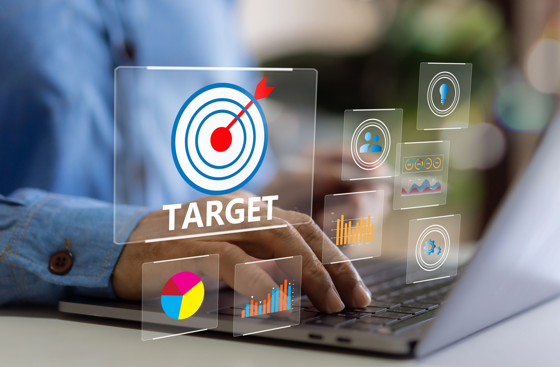 Businessman with target icon business, target goal, market goal, consumer, digital marketing, strategy, action plan, achievement, success, financial growing, business development